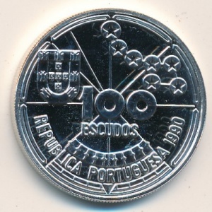 Аверс монеты Португалия, 100 эскудо, 1990, Золотой век открытий - Астронавигация