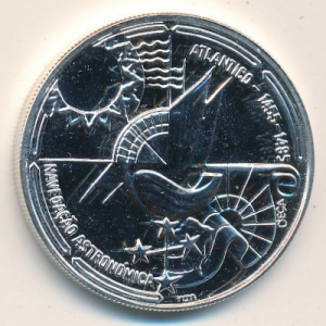 Реверс монеты Португалия, 100 эскудо, 1990, Золотой век открытий - Астронавигация