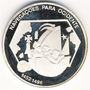 Реверс монеты Португалия, 200 эскудо, 1991, Навигация на запад