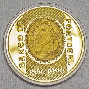 Реверс монеты Португалия, 500 эскудо, 1996, 150 лет банку Португалии