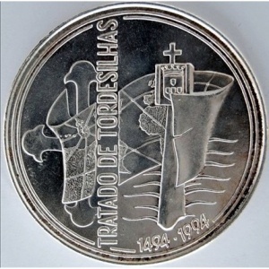 Реверс монеты Португалия, 1000 эскудо, 1994, 500 лет Тордесильясскому договору