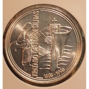 Реверс монеты Португалия, 1000 эскудо, 1994, 500 лет Тордесильясскому договору