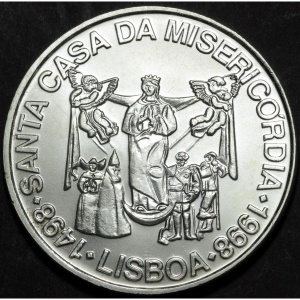 Реверс монеты Португалия, 1000 эскудо, 1998, 500 лет церкви Мизерикордия