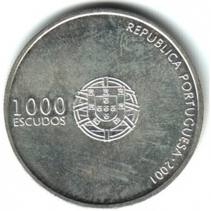 Аверс монеты Португалия, 1000 эскудо, 2001, Чемпионат Европы по футболу 2004, Португалия