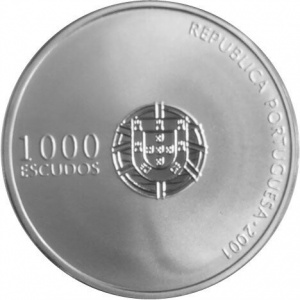 Аверс монеты Португалия, 1000 эскудо, 2001, Чемпионат Европы по футболу 2004, Португалия