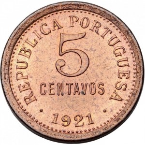 Реверс монеты Португалия, 5 сентаво, 1920-1922