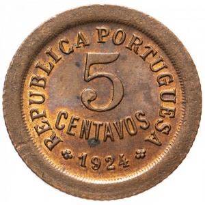 Аверс монеты Португалия, 5 сентаво, 1924-1927