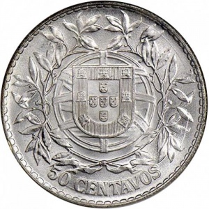 Реверс монеты Португалия, 50 сентаво, 1912-1916