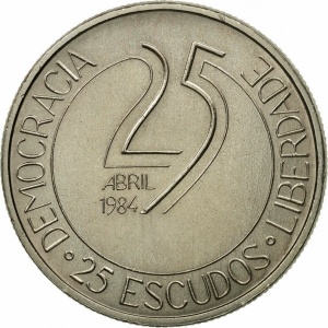 Реверс монеты Португалия, 25 эскудо, 1984, 10 лет Революции