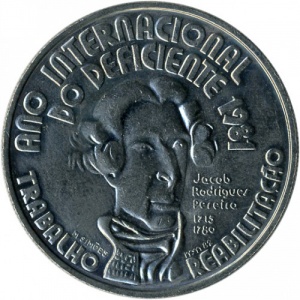 Реверс монеты Португалия, 100 эскудо, 1982, Международный год инвалидов