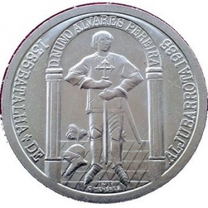 Реверс монеты Португалия, 100 эскудо, 1985, 600 лет Битве при Альжубаротте