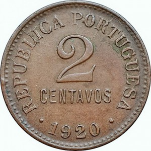 Реверс монеты Португалия, 2 сентаво, 1918-1921