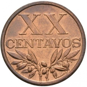 Реверс монеты Португалия, 20 сентаво, 1942-1969
