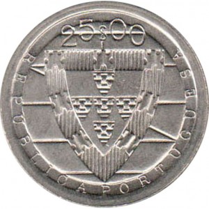 Аверс монеты Португалия, 25 эскудо, 1985, 600 лет Битве при Альжубаротте
