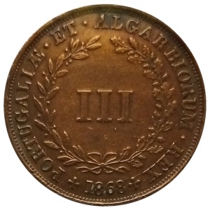 Реверс монеты Португалия, 3 реала, 1868-1875