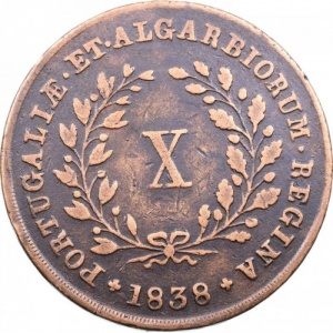 Реверс монеты Португалия, 10 реалов, 1837-1839
