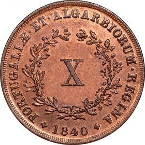 Реверс монеты Португалия, 10 реалов, 1840-1853