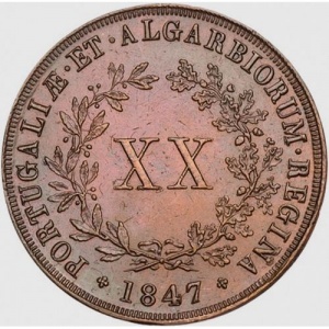 Реверс монеты Португалия, 20 реалов, 1847-1853