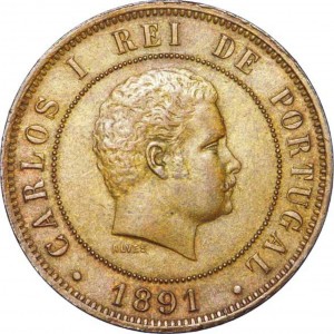 Аверс монеты Португалия, 20 реалов, 1891-1892