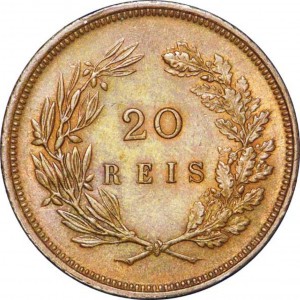 Реверс монеты Португалия, 20 реалов, 1891-1892