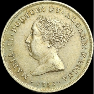 Аверс монеты Португалия, 100 реалов, 1853