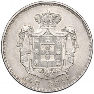 Реверс монеты Португалия, 500 реалов, 1837-1853