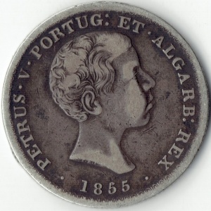 Аверс монеты Португалия, 500 реалов, 1855-1856