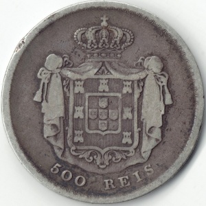 Реверс монеты Португалия, 500 реалов, 1855-1856