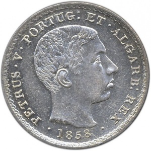 Аверс монеты Португалия, 500 реалов, 1857-1859