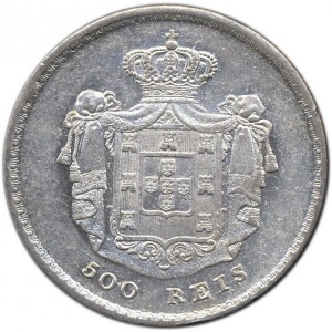 Реверс монеты Португалия, 500 реалов, 1857-1859