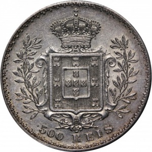 Реверс монеты Португалия, 500 реалов, 1891-1908
