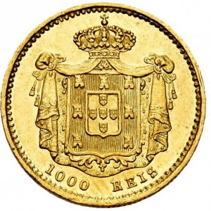 Реверс монеты Португалия, 1000 реалов, 1851