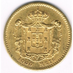 Реверс монеты Португалия, 1000 реалов, 1855