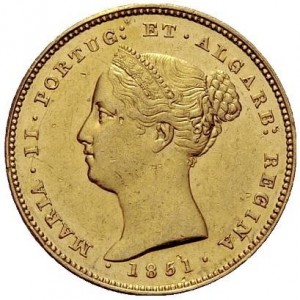 Аверс монеты Португалия, 5000 реалов, 1851