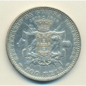 Реверс монеты Португалия, 500 реалов, 1910, 100 лет Пиренейской войне