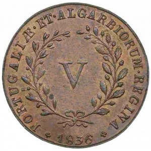 Реверс монеты Португалия, 5 реалов, 1836
