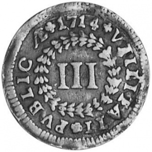 Реверс монеты Португалия, 3 реала, 1712-1721