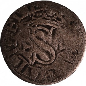 Реверс монеты Португалия, 20 реалов, 1557, Герб на аверсе, "S" на реверсе
