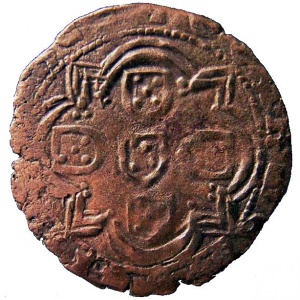 Реверс монеты Португалия, 1 реал бранко, 1433, "Р" на аверсе