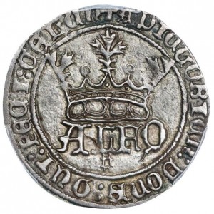 Аверс монеты Португалия, 1 реал гроссо, 1457, "Р" на аверсе