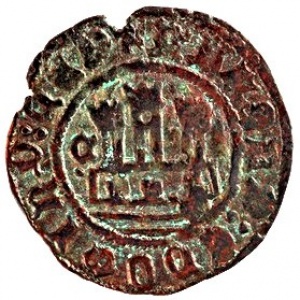 Аверс монеты Португалия, 1 цейтил, 1463, Замок с небольшими башнями и высокой стеной, с дверями