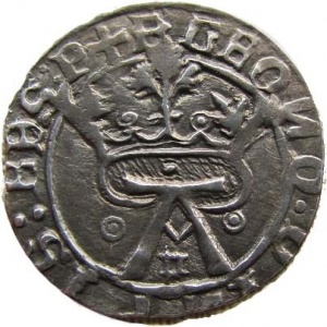Аверс монеты Португалия, 1 чинфран, 1472, "Р" на аверсе