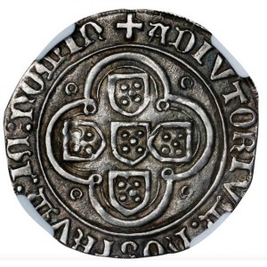 Аверс монеты Португалия, 1 реал гроссо, 1457, "L" на аверсе