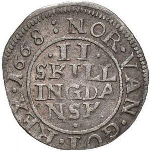 Реверс монеты Норвегия, 2 скиллинга, 1667-1668