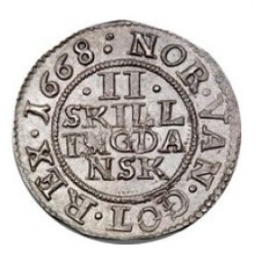 Реверс монеты Норвегия, 2 скиллинга, 1668-1670
