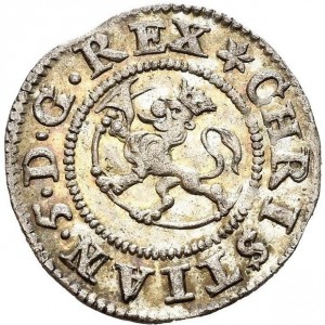 Аверс монеты Норвегия, 2 скиллинга, 1673, Коронованный лев на аверсе