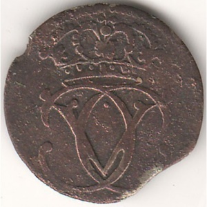Аверс монеты Норвегия, 2 скиллинга, 1687-1688, Зеркальная монограмма "CV", дата на реверсе