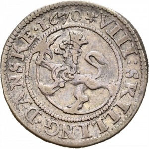 Реверс монеты Норвегия, 8 скиллингов, 1670