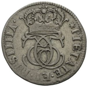 Аверс монеты Норвегия, 1 марка, 1686, Зеркальная монограмма "C5"