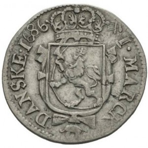 Реверс монеты Норвегия, 1 марка, 1686, Зеркальная монограмма "C5"